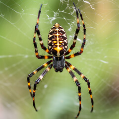 Close-up black-yellow spider in the rain forest. Asia zone. Background texture. Generative AI