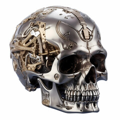 Fototapeta premium Merging Man and Machine: Cybernetic Skull Housing a Human Brain. AI Generated.