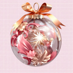 Pink Christmas balls with solid white background.