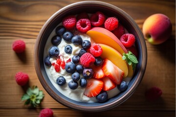 Fresh fruits in yogourt bowl