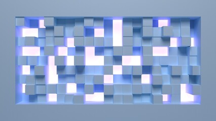 Abstract blue background. Volumetric cubic tiles. Site template. 3d