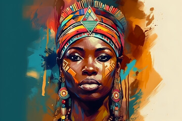 Abstract painting concept Colorful art portrait of a tribal ethnic woman African culture