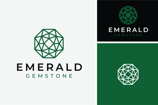Beauty Octagon Emerald Gemstone Diamond Jewel with simple line style for Jewelry Crystal logo design