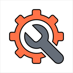 Simple wrench and gear icon, vector illustration on white background