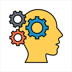Human head with cogwheels inside linear icon. Artificial intelligence. Technology progress. vector illustration on white background