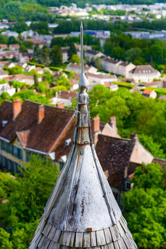 Lightning rod on top of a conical turret of the Tour C&eacute;sar ("Caesar tower") in Provins, a medieval city in Seine et Marne, France
