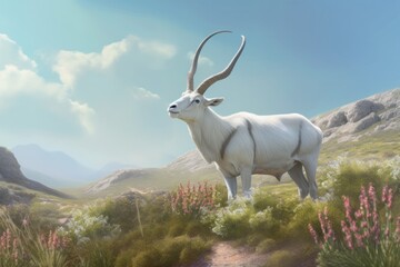 Obraz premium Addax goat in the natural environment Generative AI
