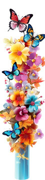 Cartoon butterflies and flowers border set. Flying insects, delicate moths species with multicolored wings collection. Generative AI