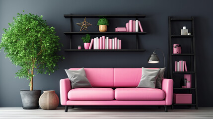 Generative AI. Interior of living room with sofa, modern home
