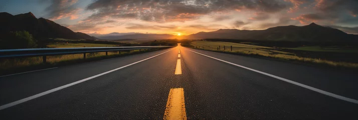 Fotobehang Highway at sunset. Generative Ai. © LeveL4