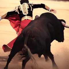 Zelfklevend Fotobehang Spanish bullfight bullfight with bullfighter © Олег Прокопенко