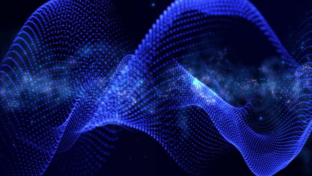 3d looped bg data flow concept, sci-fi background digital space. high tech field with glow particles form lines and surface waves. Hi-tech information flow, blockchain, bigdata visualization. DOF