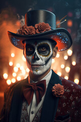 Generative AI Dia de los Muertos carnival Photorealistic porteit men 