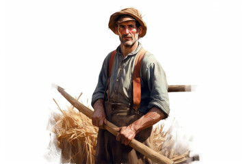 Generative AI illustration painting of a farmer on white background