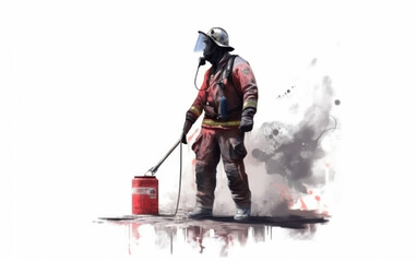 Generative AI illustration painting of a firemen on white background