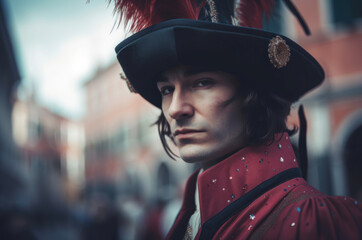 Generative AI Venice Carnival Photorealistic porteit beautiful men