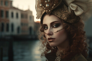 Generative AI Venice Carnival Photorealistic porteit beautiful girl