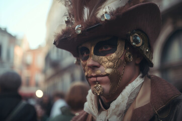 Generative AI Venice Carnival Photorealistic porteit beautiful men