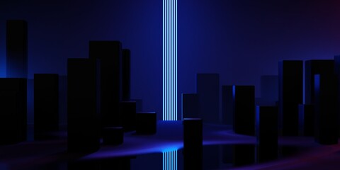 Fototapeta premium futuristic gaming esports background abstract wallpaper, cyberpunk style scifi game, stage concert scene in pedestal display room, led neon glow light, 3d illustration rendering