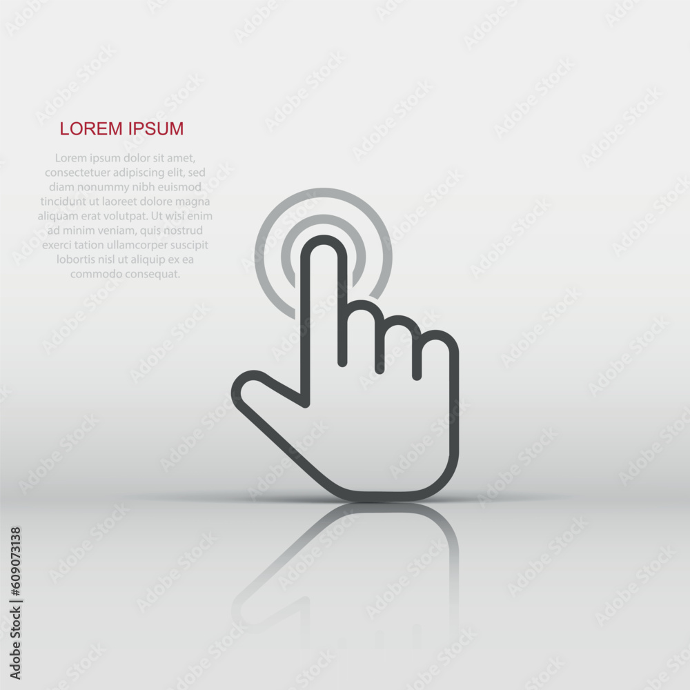 Wall mural click mouse icon in flat style. pointer vector illustration on white isolated background. hand push 