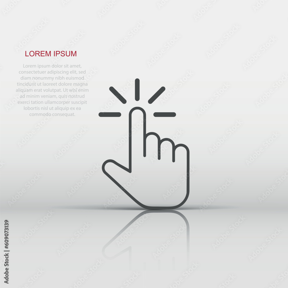 Wall mural click mouse icon in flat style. pointer vector illustration on white isolated background. hand push 