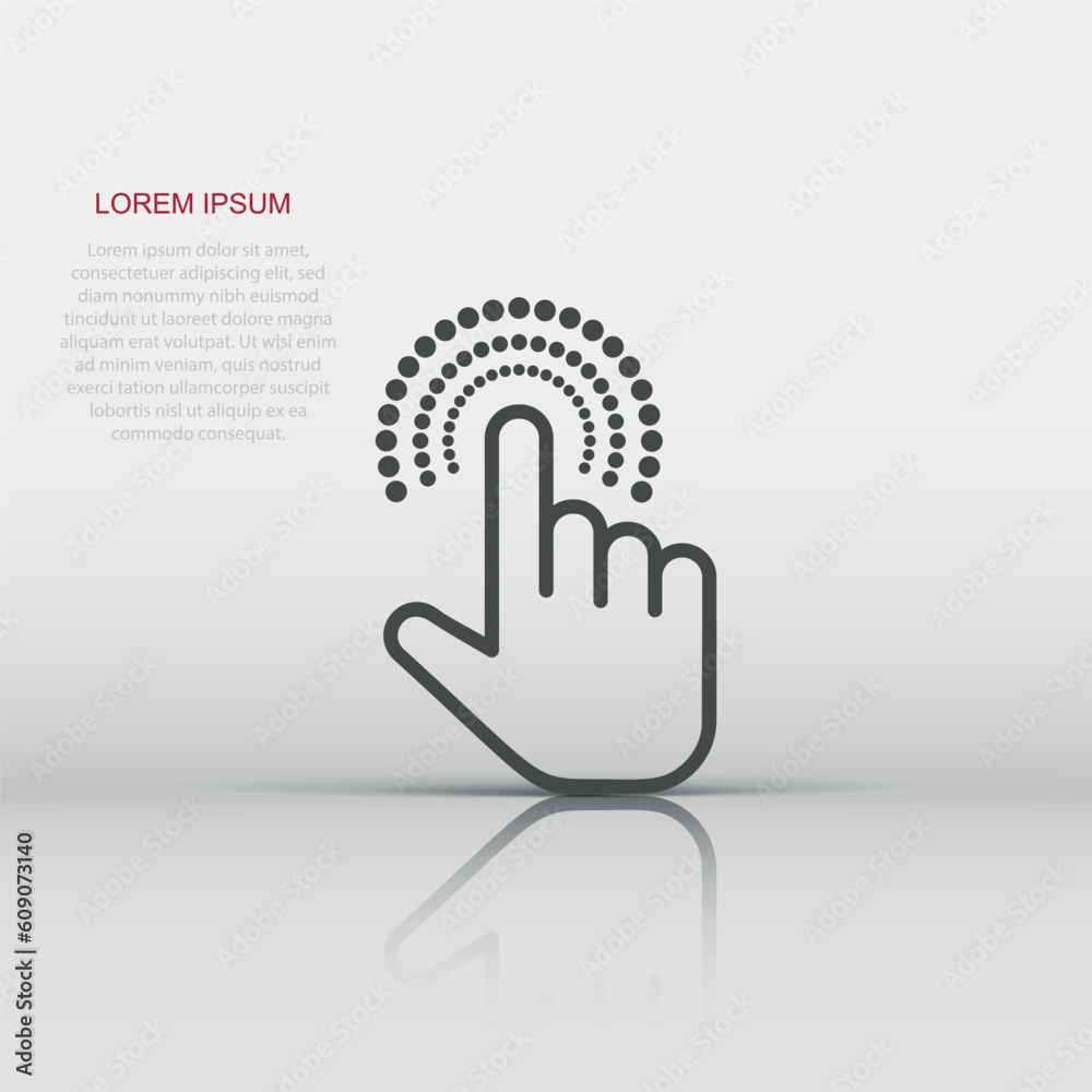 Wall mural click mouse icon in flat style. pointer vector illustration on white isolated background. hand push 