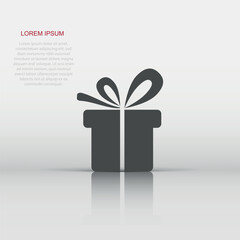 Gift box icon in flat style. Present package vector illustration on white isolated background. Surprise business concept.