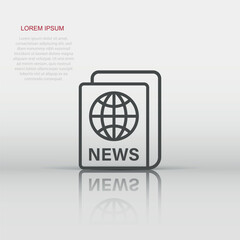Newspaper icon in flat style. News vector illustration on white isolated background. Newsletter business concept.