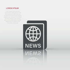 Newspaper icon in flat style. News vector illustration on white isolated background. Newsletter business concept.