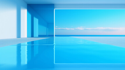 Fototapeta na wymiar Abstract wallpaper. Blue island paradise color. minimalist with bright lighting. Generative Ai.