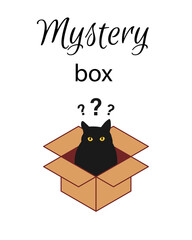 Mystery box with black cat icon. Clipart image isolated on white background