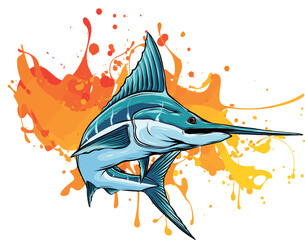 vector illustration of swordfish on white background - 609075507