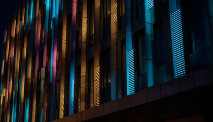 Futuristic skyscraper illuminates city with vibrant blue light generated by AI