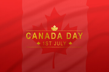 Happy Canada day background with red design and flag leaf in the center along with typography. Canada day backdrop.