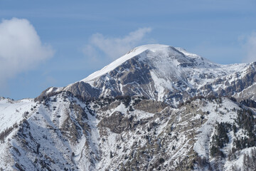 Fototapeta na wymiar Ligurian Alps mountain range in winter, Piedmont region, northwestern Italy
