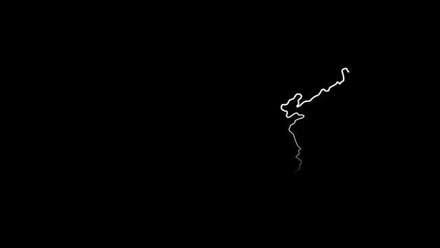 China map outline animation on black background. China map outline self drawing animation. Black background