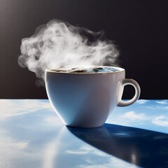 cup of hot coffee, white coffee cup with steam stock photography generated 
IA