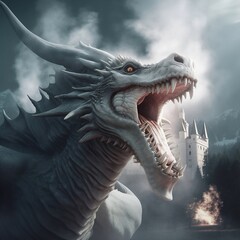 dragon in the sky, dragon blanco en la nieve generated 
ia