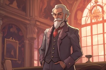 person in office, gentleman in suit in lobby, man in animated tie 