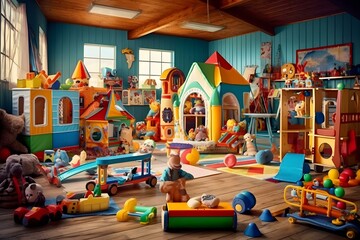 stock photo in the childrens play center with stuff professional photography ai generated