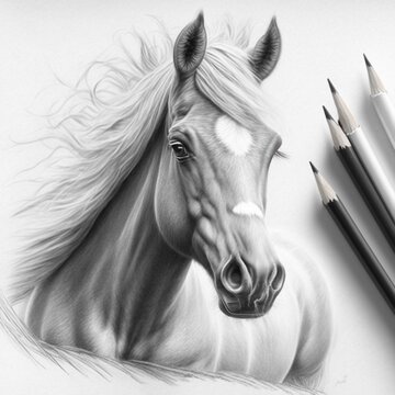 Pencil sketch of cute horse animal drawings. Generative AI.