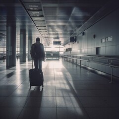 Shot of an unrecognisable man with his luggage in the airport.