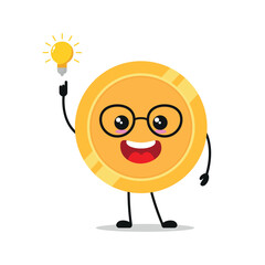 Happy Coin Get Inspiration With Shiny Lamp Above Head