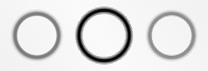 Halftone round frame. Halftone circle logo. Dots emblem.