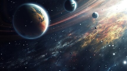 Obraz na płótnie Canvas Planets orbiting on space, Generative AI