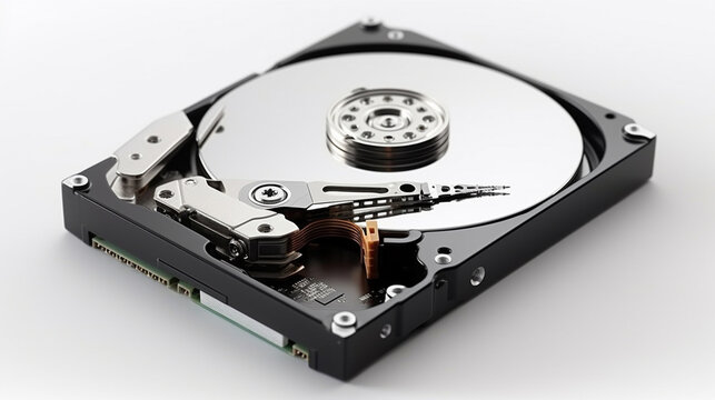 Hard disk drive isolated on white background. Computer hardware.generative ai