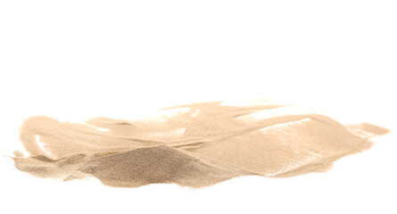 Fototapeta na wymiar Desert sand pile, dune isolated on white, side view