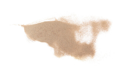 Sand pile scatter isolated on white background and texture, top view