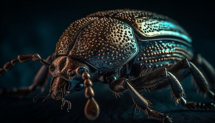 Metallic weevil antenna magnified in extreme close up generated by AI