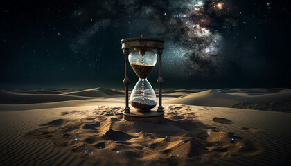 surreal time is now hourglass in the sand generative art - obrazy, fototapety, plakaty